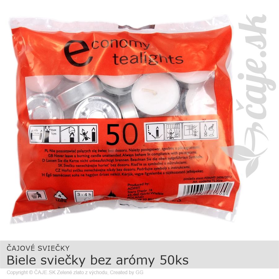 BIELE ČAJOVÉ SVIEČKY bez arómy (Classic White) – 50ks